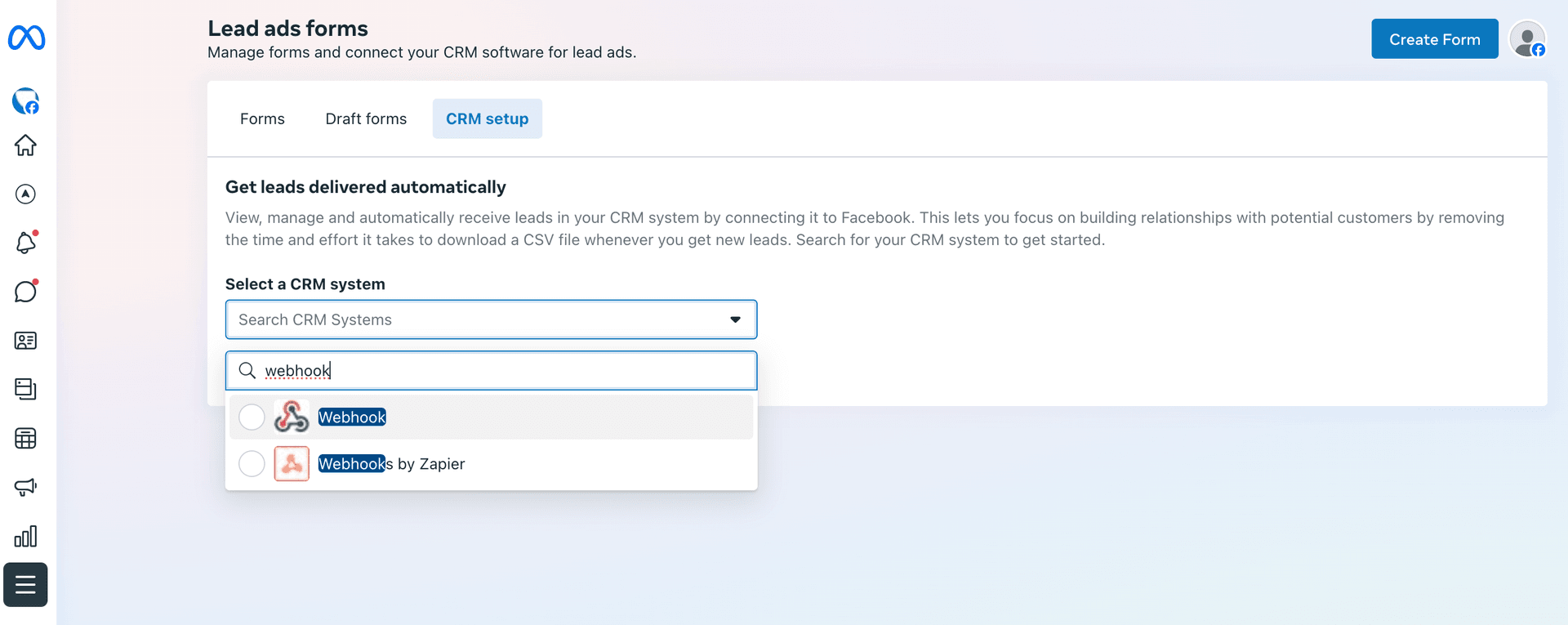 Facebook Lead Ads CRM setup